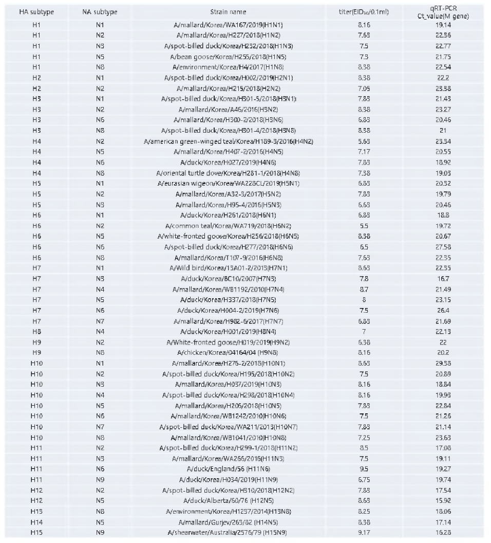 NGS 분석용 혈청아형 동정 바이러스 목록