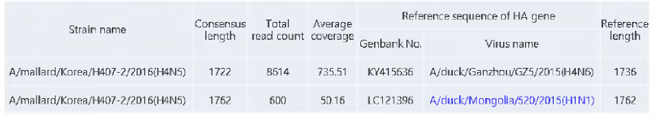 NGS를 통해 동일 바이러스 분리주로부터 확인된 H1 형 HA 유전자 정보