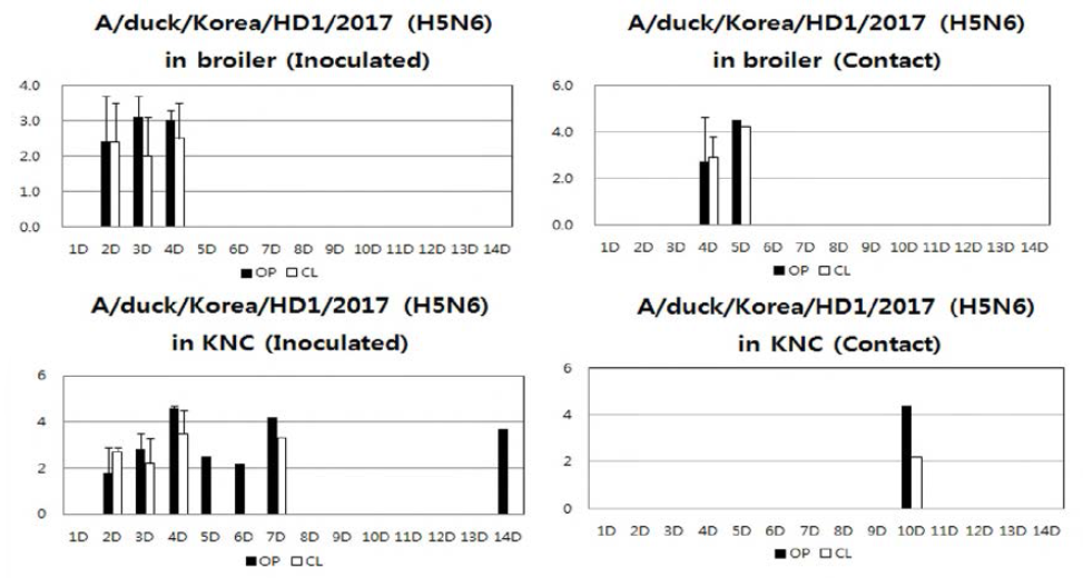 HD1(H5N6) 바이러스 감염에 따른 육계와 토종닭에서의 바이러스 배출