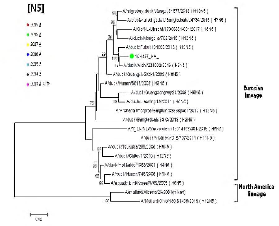 저병원성 H7형 AI바이러스의 N5 유전자 계통발생학적 분석
