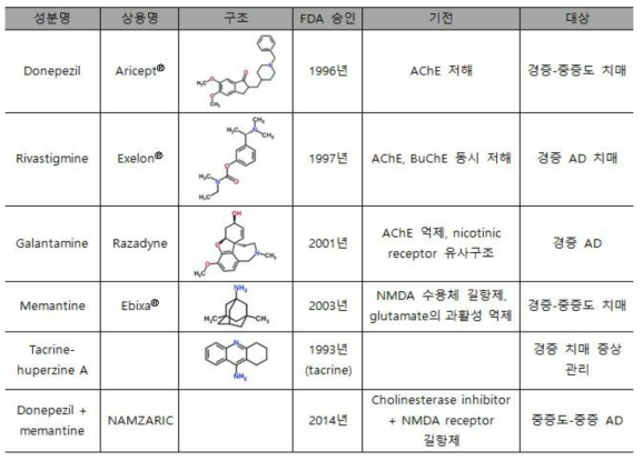 기존 치매 치료제의 종류