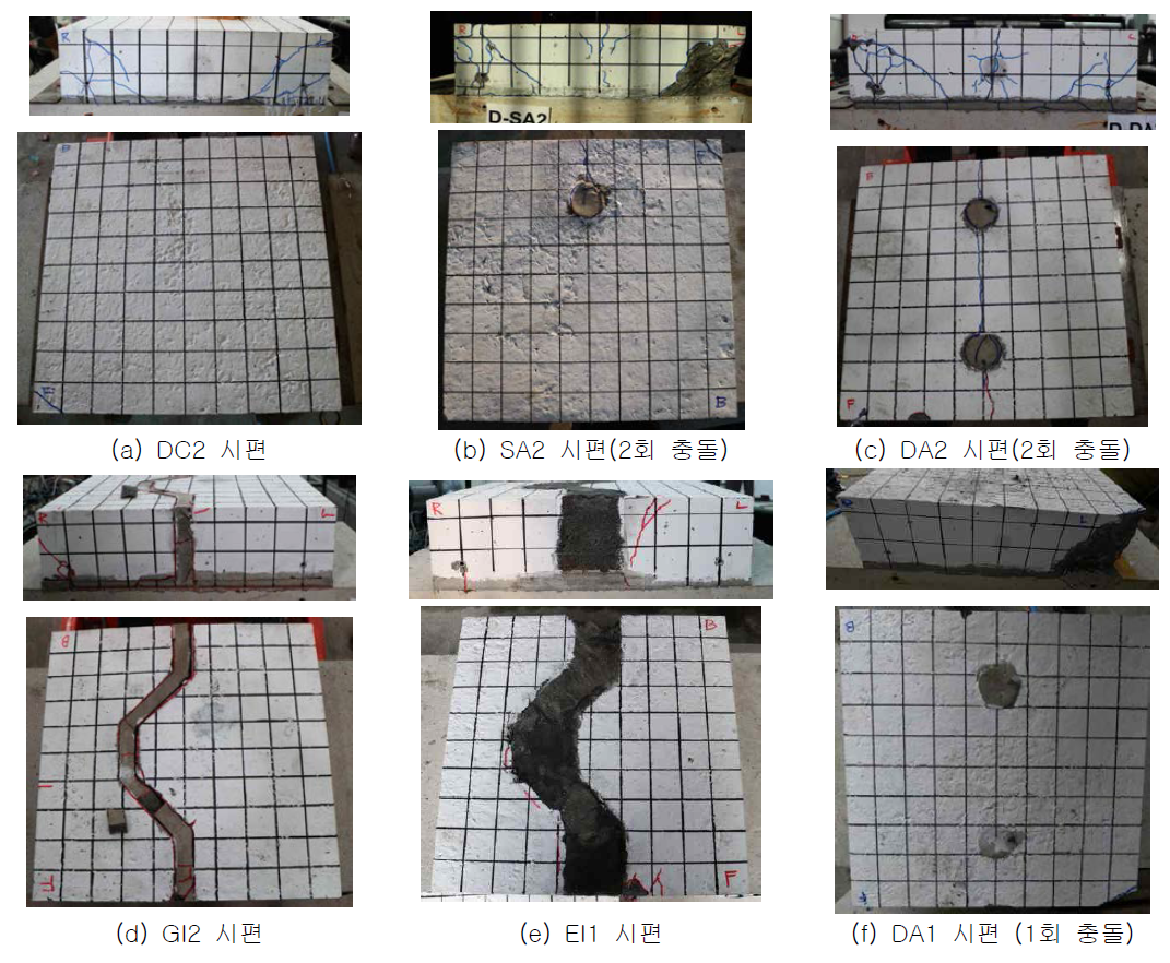 본 시험(600psi)에 의한 충돌실험 이후의 균열 형상