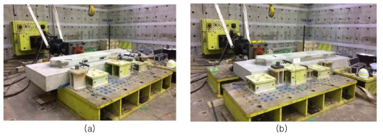 시험 전경 (a) DCP-TCL 구조성능 평가, (b) DCP 앵커 전단성능 평가