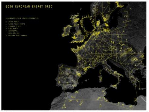 2050년 유럽 에너지 그리드 전망 * 자료 :　Roadmap 2050-Visuals, EU 로드맵2050홈페이지2015.05 검색