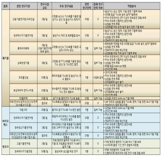 합성가스 생산 기술 국내 연구개발 인프라 현황