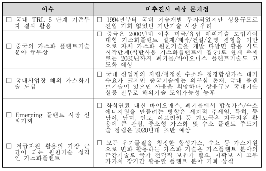 합성가스/수소 플랜트 분야 주요 이슈 및 본 사업의 미추진시 예상 문제점