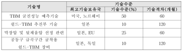 선진국 대비 국내 공동구 시공기술 기술수준