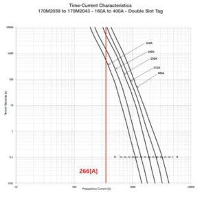 Fuse의 시간-전류 특성 그래프 선정 : 170M2042 (2,000V / 315A )