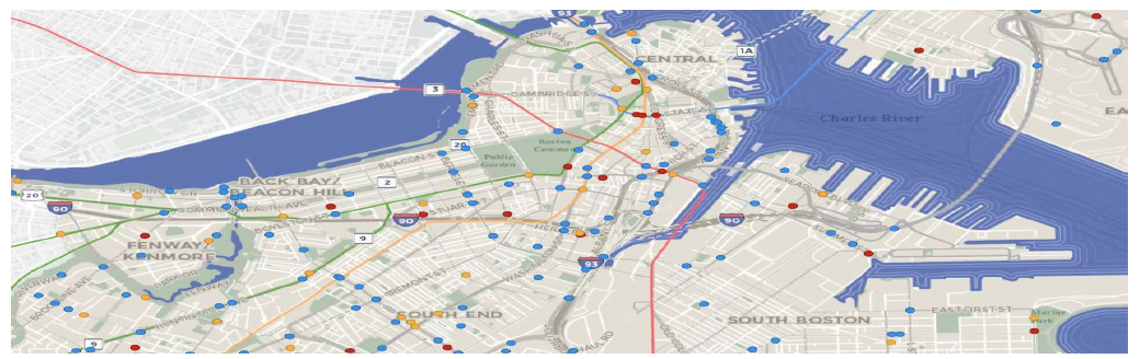 보스턴 데이터 기반 교통사고 지도 (출처 : apps.boston.gov/vision-zero/)