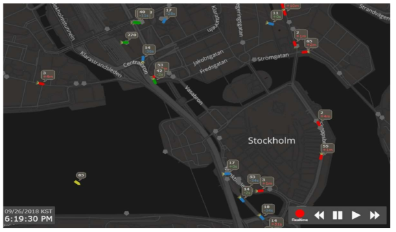 스웨덴 Livemap24 실시간 교통수단별 현황 및 예측 플랫폼 (출처 : livemap24.com/)