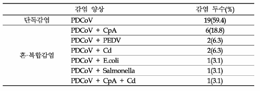 PDCoV 양성 시료에 대한 감염 양상