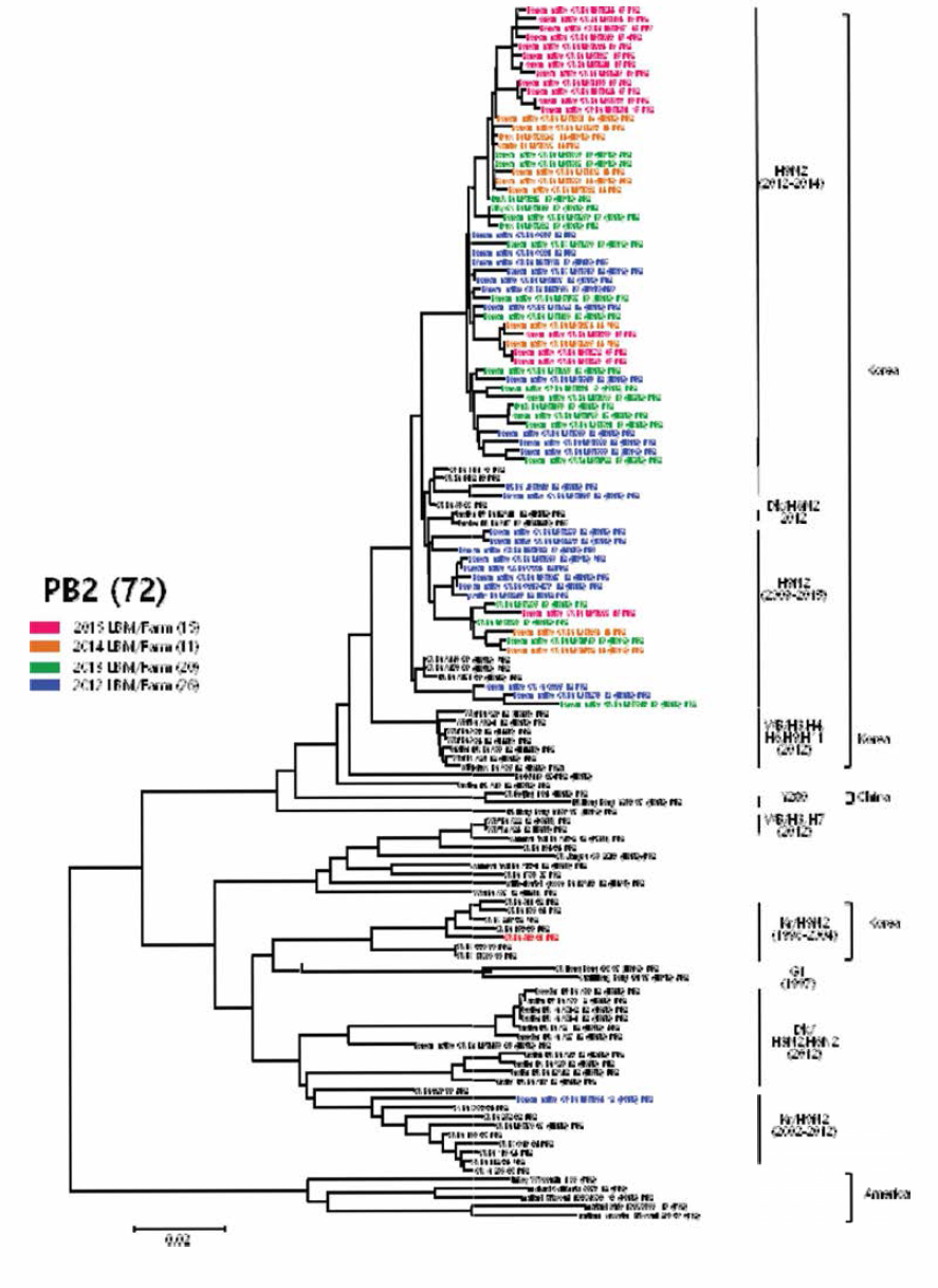 H9N2 분리주 PB2 유전자의 phylogenetic tree 분석결과