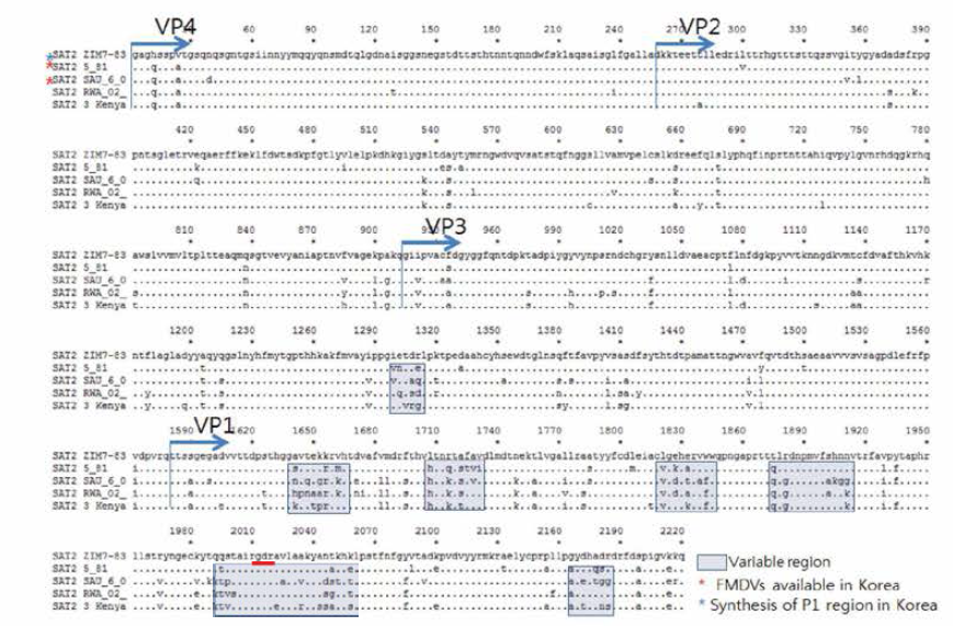 Sequence analysis of structural protein coding (P1) region in type SAT2 FMDV among vaccine candidates or available recent isolates