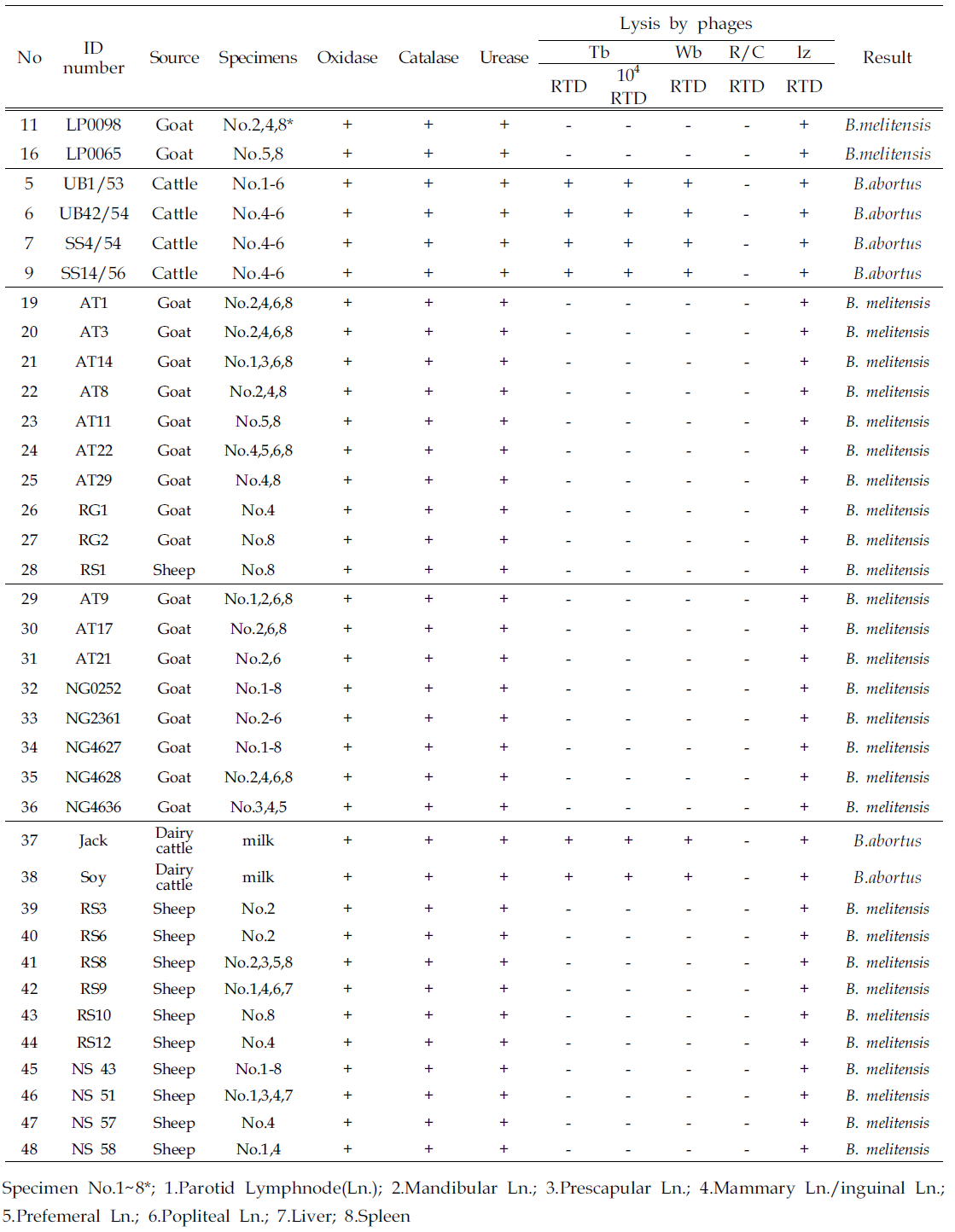 태국 브루셀라 분리주 species 감별을 위한 classical biotyping assay (본부측, 1-5차)