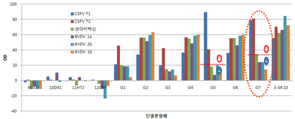 항혈청을 이용한 단클론항체별 돼지열병 Erns C-ELISA 결과