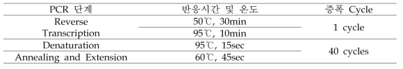 Real-time RT-PCR 및 RT-PCR 조건