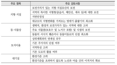 도로건설사업의 항목별 검토사항