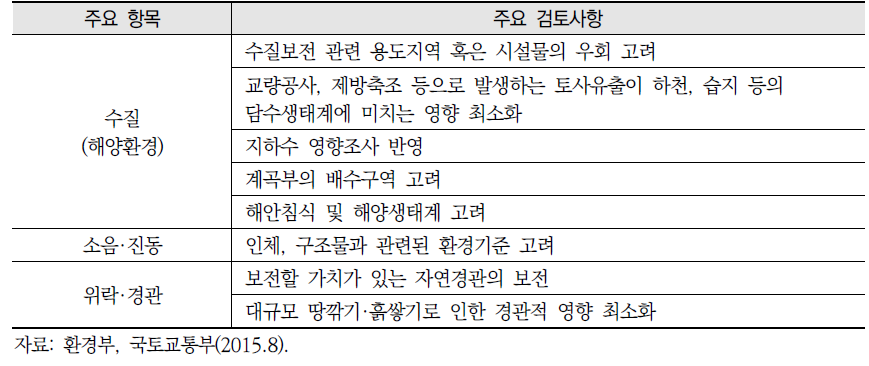 도로건설사업의 항목별 검토사항(계속)