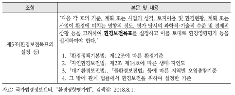 「환경영향평가법」상의 환경목표 설정에 관한 규정