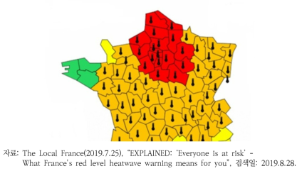 2019년 7월 프랑스 파리지역 폭염 경보 현황