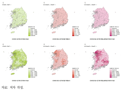 2020-2060년 시군구별 폭염 노출위험인구 및 변화(6월, 85세 이상)