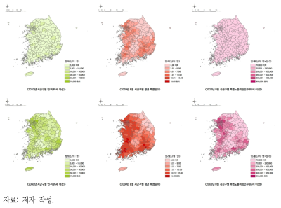 2020-2060년 시군구별 폭염 노출위험인구 및 변화(8월, 85세 이상)