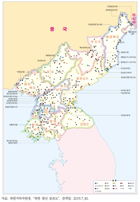 북한의 광산 분포도