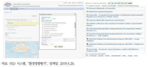 FED 시스템을 통한 환경데이터 목록 검색 결과