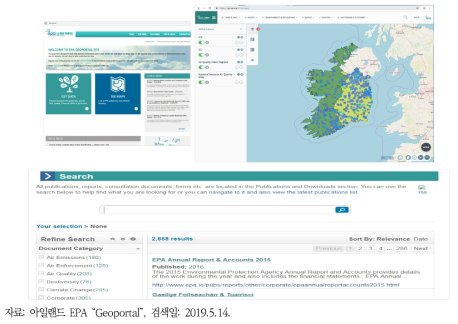 아일랜드 EPA의 환경영향평가 Geoportal(상) 및 보고서 검색 서비스(하)