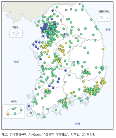 전국 도시대기측정망 및 배경농도측정망 위치