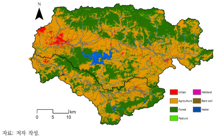 서흥호 유역의 토지피복도(2000년대)