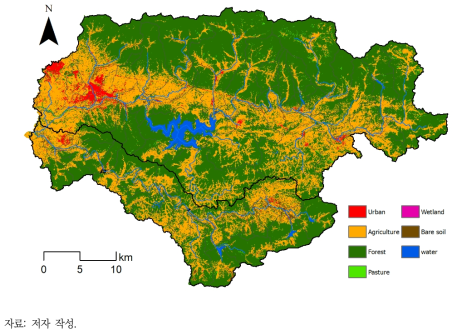 서흥호 유역의 산림복원 시나리오 토지피복도