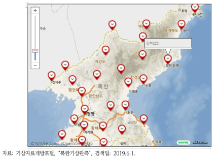북한 27개 기상관측소 위치 현황