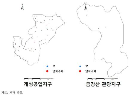 북한 행정구역별 댐/저수지 및 보 위치 현황