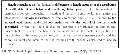 WHO의 불평등과 불공평의 개념 차이
