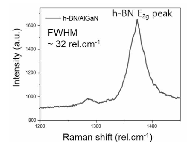 고품질 epi-ready AlGaN(~ 30 nm)/GaN 기판 위 성장된 육방정 질화붕소 박막의 Raman spectra