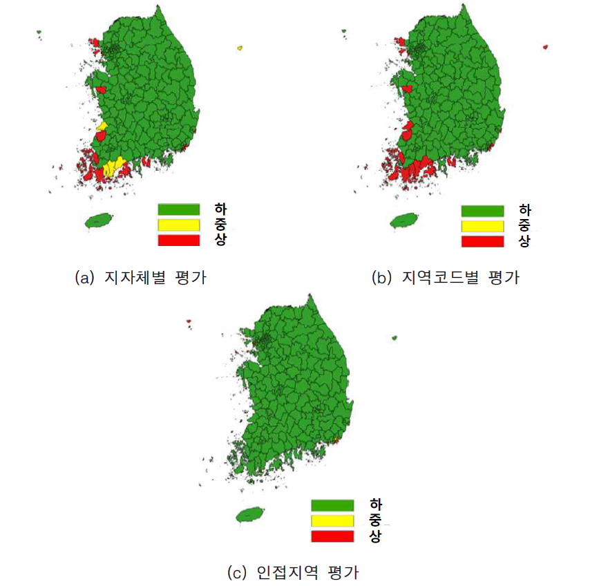 해양오염사고 재난시나리오별 등급 분류 결과