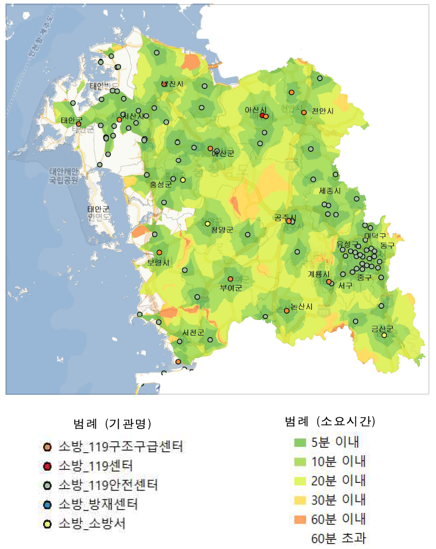 지역별 소방 자원동원 소요시간