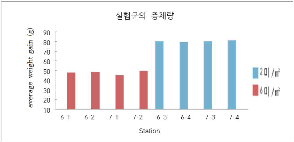 벼가 있는 실험군의 증체량