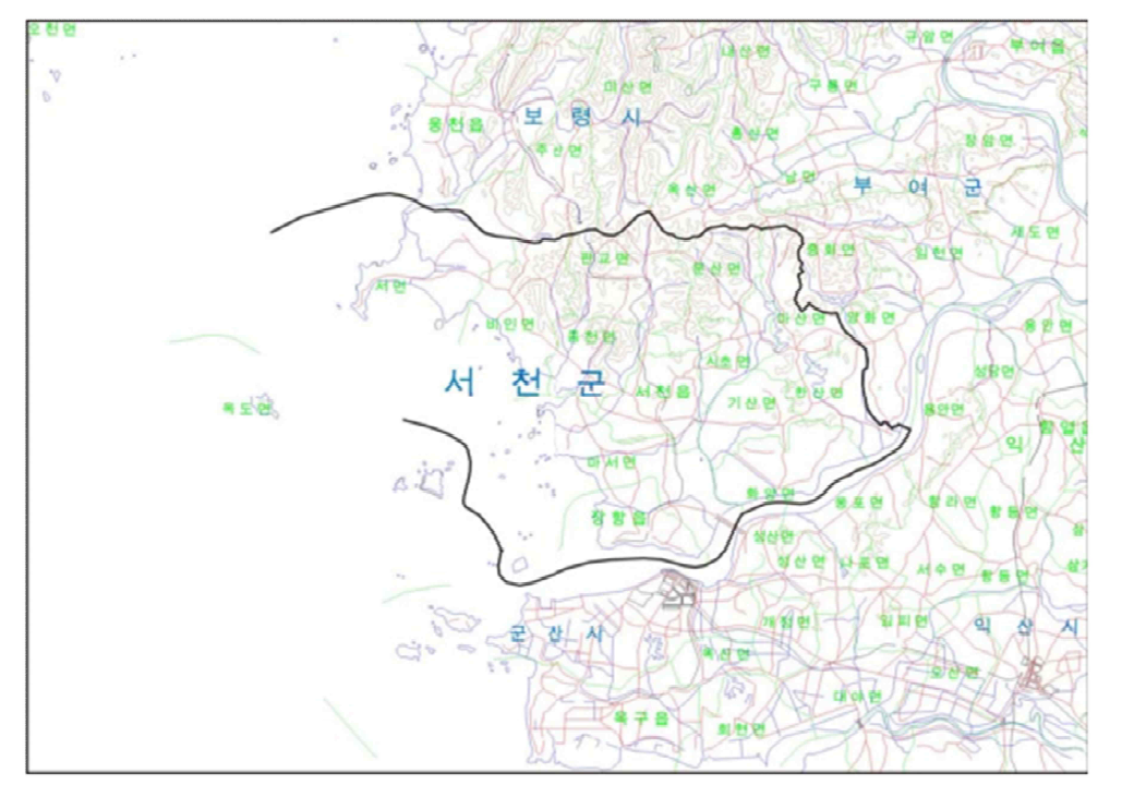 서천군과 서천군 주변의 지형