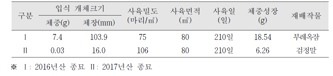 입식종묘 크기별 성장효과