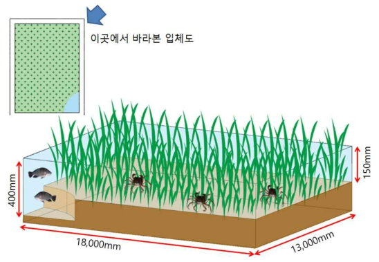 논 생태복합양식장에서 시스템 유형 3의 입체도