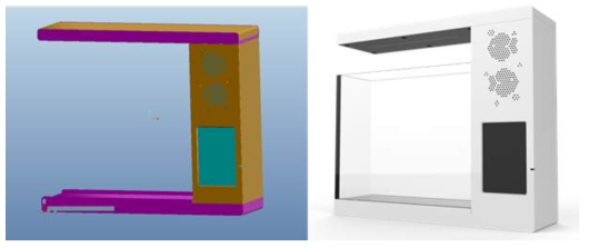 (좌):상품화 수조 3D CAD 이미지, (우):상품화 수조 3D 렌더링 이미지