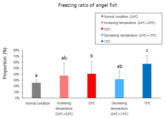 수온 변화 환경에서의 엔젤피쉬의 freezing 비율