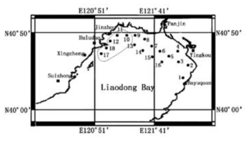 중국 Liaodong Bay의 유령해파리(Cyanea nozakii) 조사정점(Dong et al. 2008)