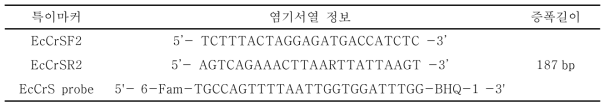 관히드라(E. crocea)의 종 특이적 마커 증폭용 프라이머 염기서열 정보