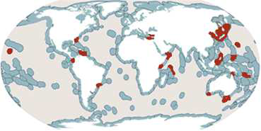 분홍멍게(H. momus)의 세계 분포도