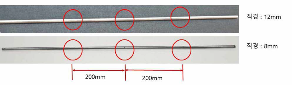 진단 가능 와이어로프 직경 측정 시험을 위한 강봉 시편 정보