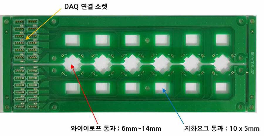 제작된 6가닥 와이어로프 진단용 센싱부 PCB