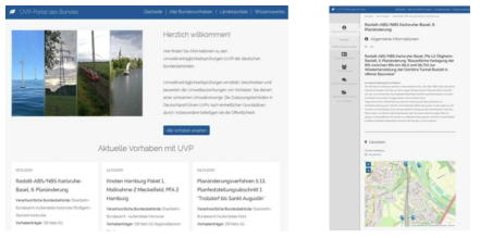 독일 EIA 포털 홈페이지와 세부 프로젝트 예시